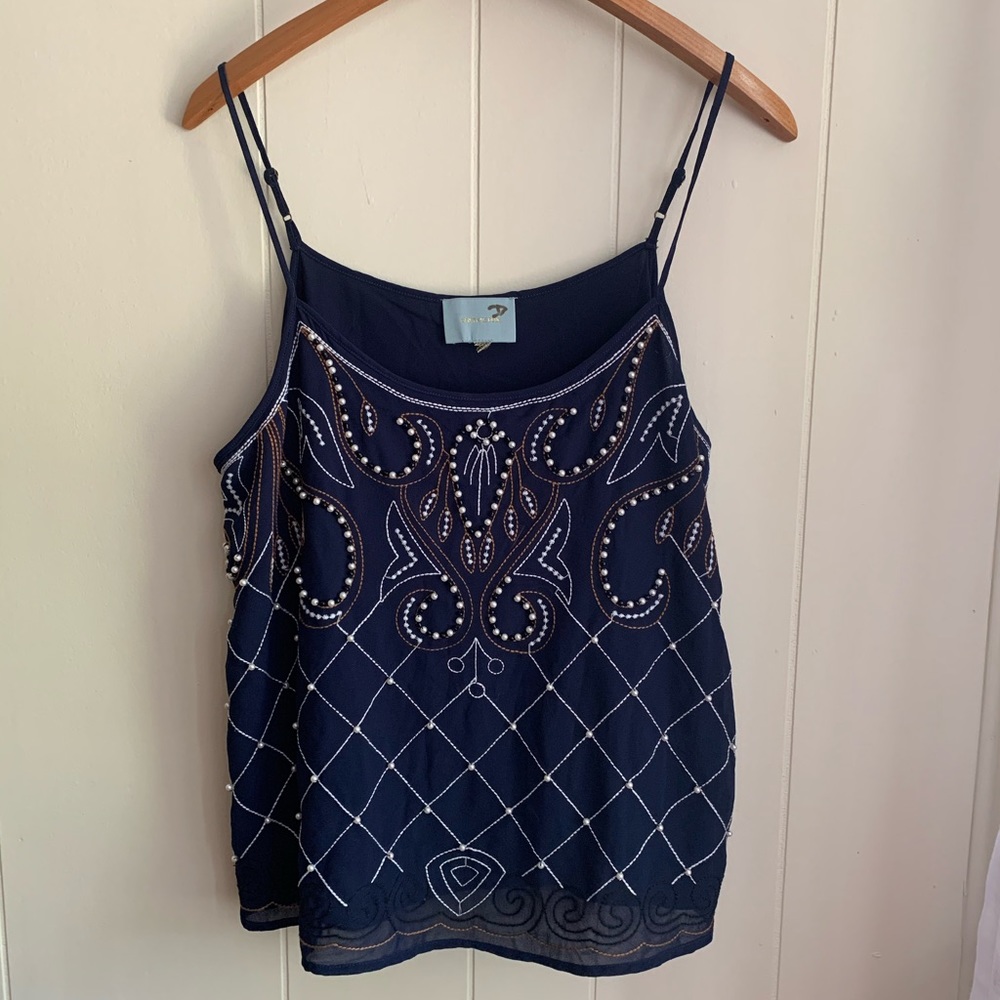 Navy Tank Top with Beadwork Detailing